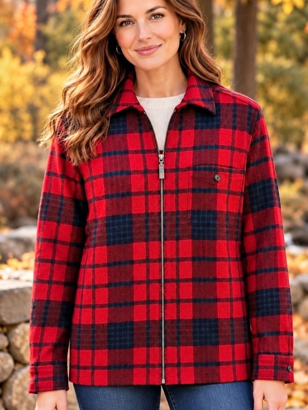 Lauren Ralph Lauren 100% Lambswool Red Plaid Zip Jacket Women’s M